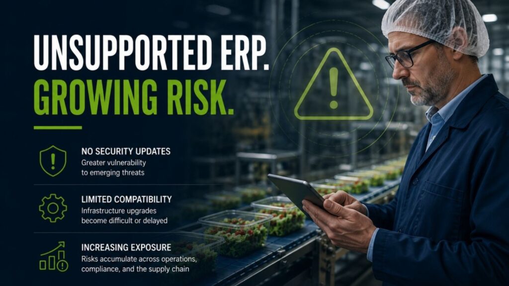Unsupported ERP risks in food manufacturing including security, compatibility, and compliance challenges.