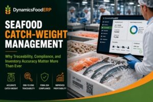 Seafood catch-weight management dashboard showing traceability, inventory accuracy, compliance, and seafood processing.