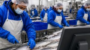 Seafood processing facility using digital systems, illustrating general ERP vs seafood ERP for seafood operations.